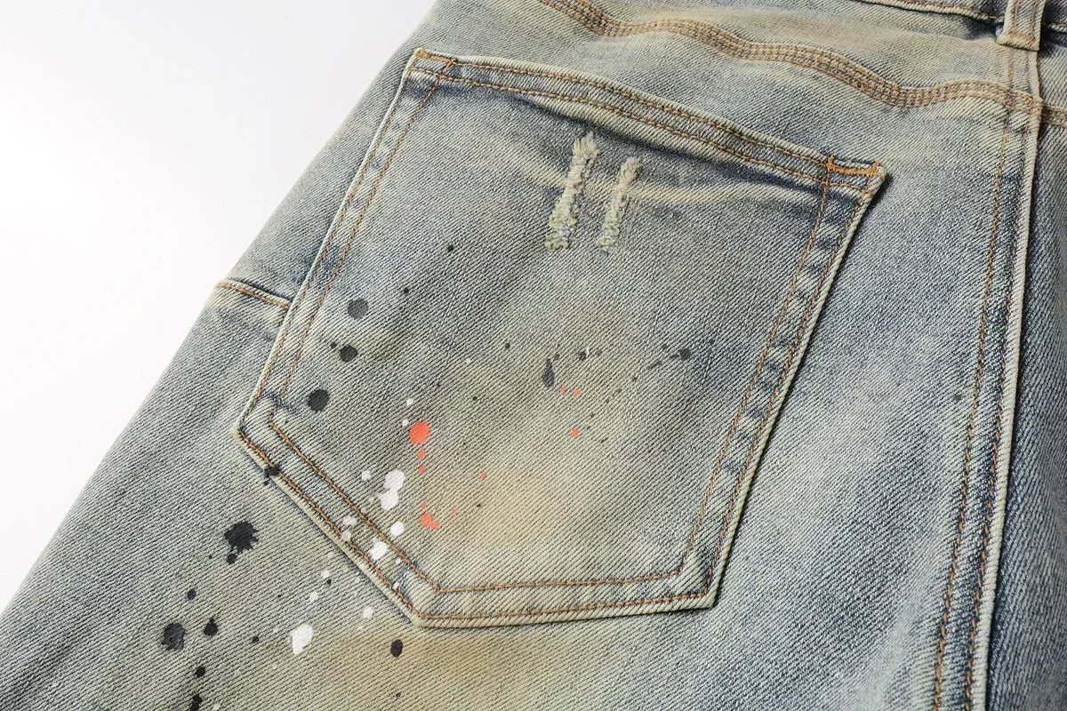 Men's Skinny Denim Jeans 2025 New Streetwear Distressed Painted Repair Low-Rise Brand Pants for Casual Style