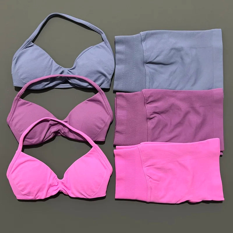 2 Piece Sport Set Women Seamless Yoga Tank Bra High Waist Scrunch Bum Gym Shorts Sets Fitness Running Workout Suit