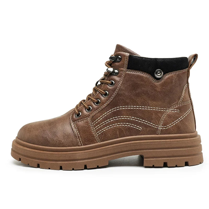 Mens Fashion Casual Boots Spring and Autumn New Versatile Thick Bottom Anti Slip Comfortable Leather Boots Men's Shoes Men Boots