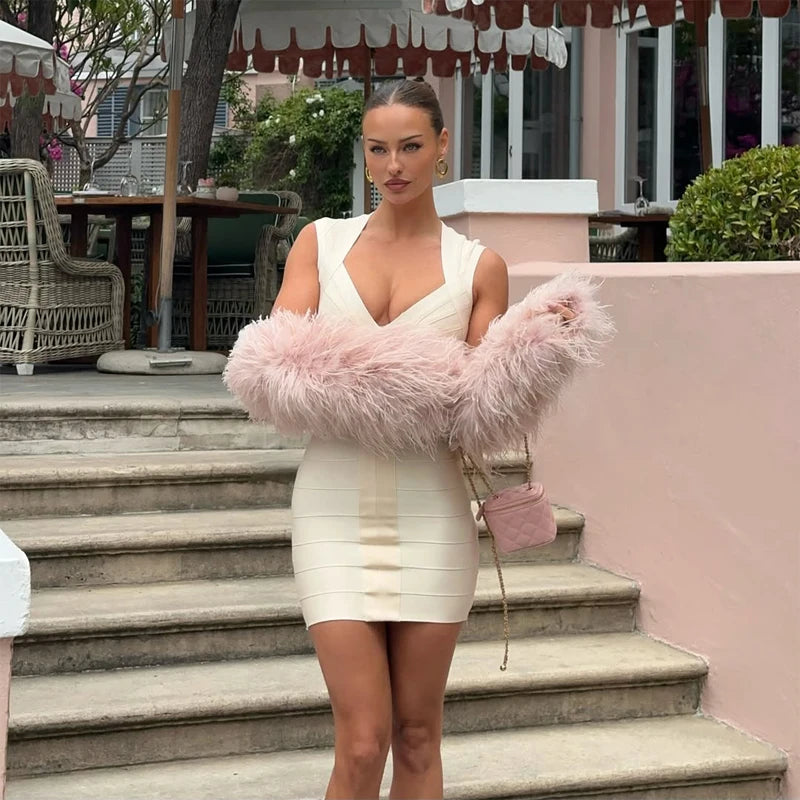 Sexy Sleeveless Slim Short Dress Women Chic Solid V-neck Waist Cinching Sling Mini Dresses 2026 Lady Evening Party Vestidos New
