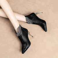 Embossed Women High Heels Peacock Pattern Leather Woman Boots Elegant Pointed Toe Stilettos Autumn Banquet Party Shoes for Women