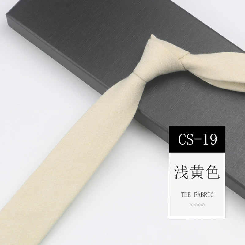 Classic 6cm Solid Navy Brown Neckties For Men Narrow Soft Cotton Neck Ties Casual White Tie Club Party Shirt Accessories Cravat