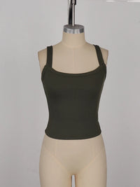 Low-Neck Vest Women Cross Shoulder Strap Solid Skinny Stretch Sexy Midnight Hottie Beach Party Sporty Basis Tops