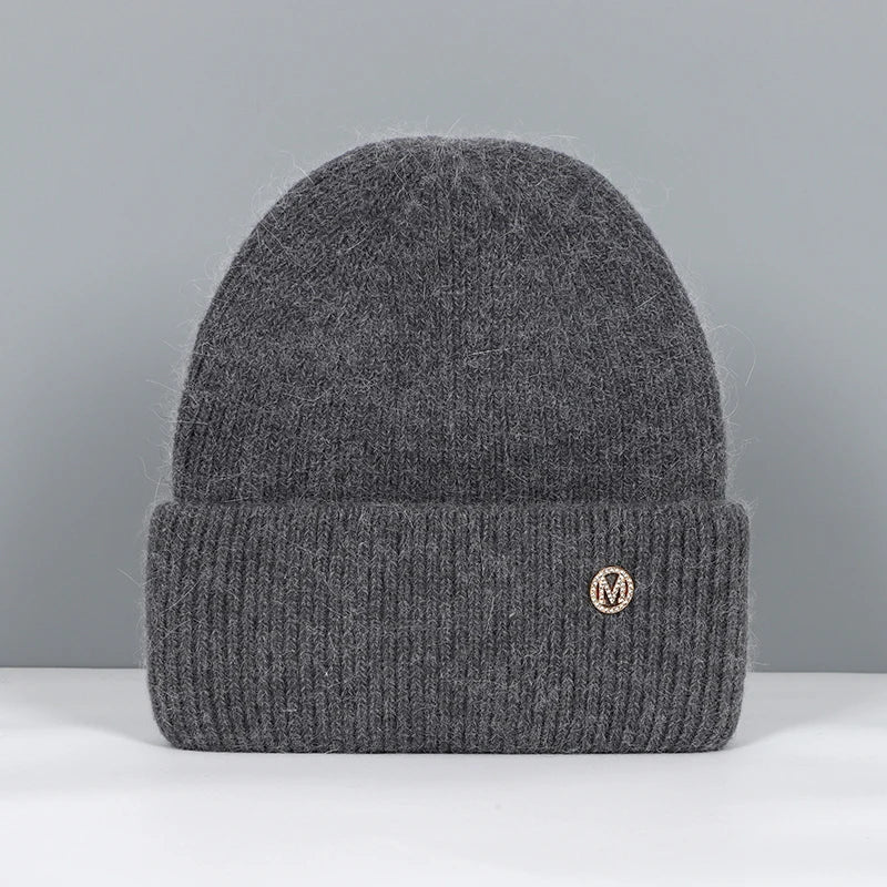 Winter Hats For Women Rabbit Fur Beanie Hat Woman Knitted Skullies Beanies Solid Wool Soft Autumn Winter Cashmere Caps Bonnet