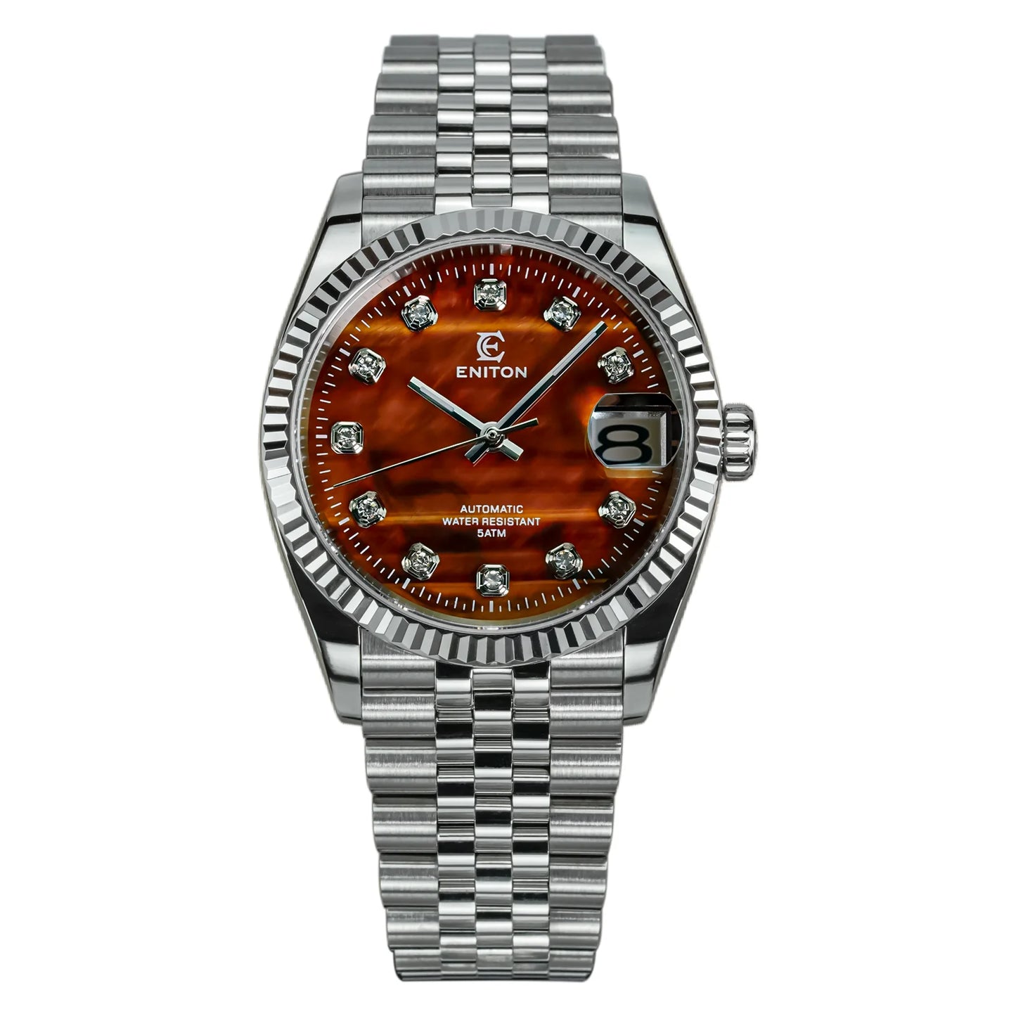 Eniton 36mm Men's Stainless Steel Watch with Peacock Stone Tiger Eye Dial NH35 Movement Mechanical Watch