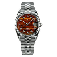 Eniton 36mm Men's Stainless Steel Watch with Peacock Stone Tiger Eye Dial NH35 Movement Mechanical Watch