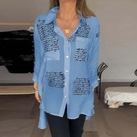 Women Fashion Button Shirt Blouses 2024 Turn Down Collar Long Sleeve Letter Print Shirts For Women Casual Loose Office Shirts