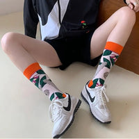 Fashion Colorful Autumn Winter Stocking  Women's Socks  Plant Hedgehog Slothsi Cotton Socks Personality Straight Trendy Socks