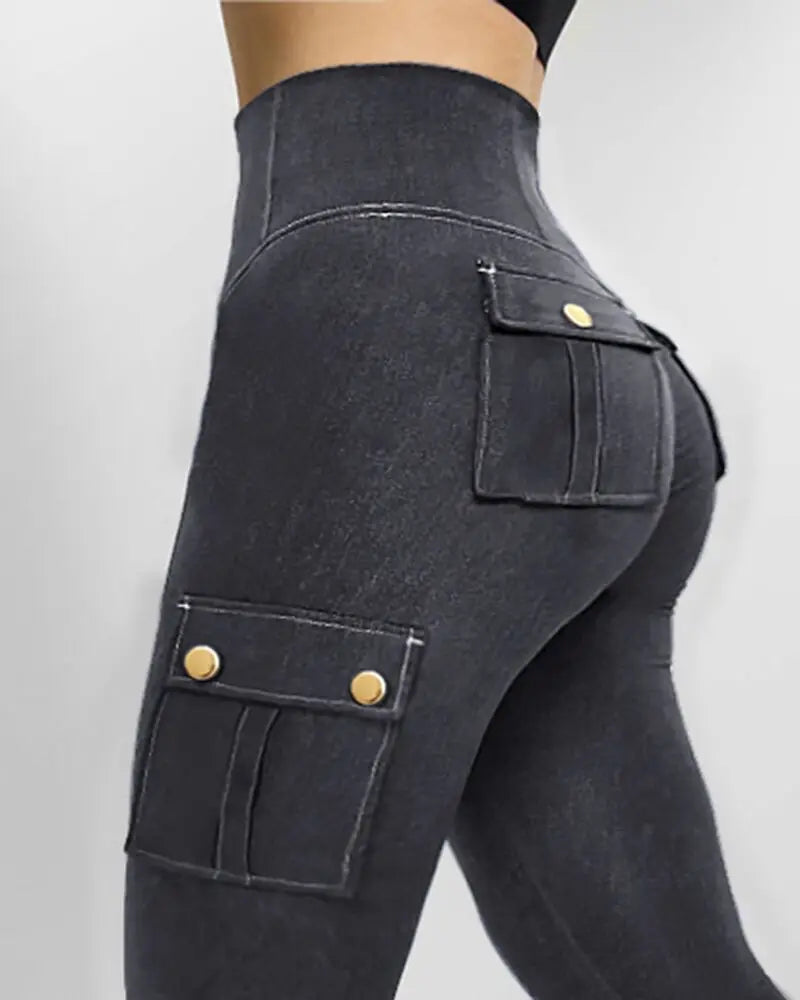 Women's Denim Pants 2025 Summer New Fashion Solid Color Buttoned Pocket Zipper Design High Waist Casual Daily Skinny Jeans