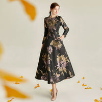 Good Quality New Women's Jacquard Long Sleeve Maxi Dress Slim Elegant Boho Floral Fashion Clothing Vintage Ladies Party Fall