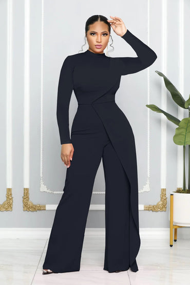 Casual Elegant Long Sleeve Jumpsuits Women New O-Neck High Waist Slim Straight Jumpsuit OL Rompers Woman Streetwear Party Outfit