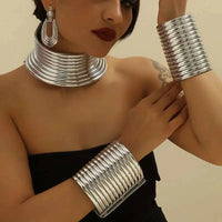 5pcs African Statement Jewelry Set 2025 Trendy Golded Leather Choker Neck Necklace Bracelet Earrings For Women Party Accessories