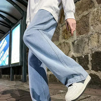 Autumn Korean Fashion Baggy Jeans For Men Classic Drawstring Straight Wide-leg Denim Pants Casual Y2K Vintage Jean Trousers