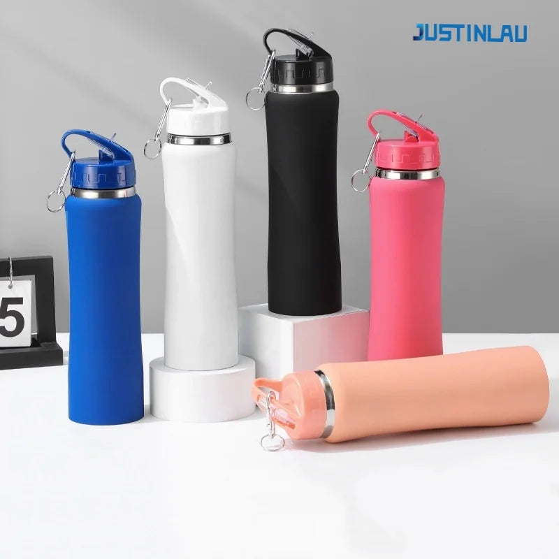 JUSTINLAU Spot Goods 600/750ML Thermos Cup Fruit Mug Kids Straw Cup Vacuum Flasks Stainless Steel Travel Thermal Water Bottles