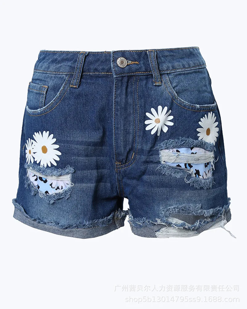 Wepbel Denim Shorts Women's Mid Waist Loose Sexy Hot Short Pants Wash Ripped Short Jeans Summer Straight Jeans