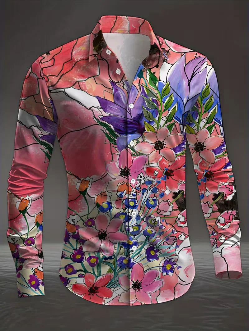 New men's fashionable 3D dragon print shirt casual long sleeved animal button design fashionable shirt top