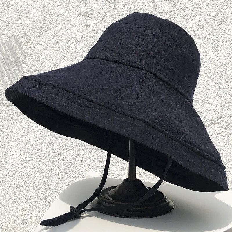 Wide Brim Anti-UV Fisherman's Hat Women Outdoor Hiking Camping Beach Sun Protection Hats Woman 2026 Summer Adjustable Bucket Hat
