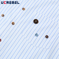 Button Decoration Striped Long Sleeve Shirts Mens High Street Autumn Single Breasted Lapel Pocket Shirts Men