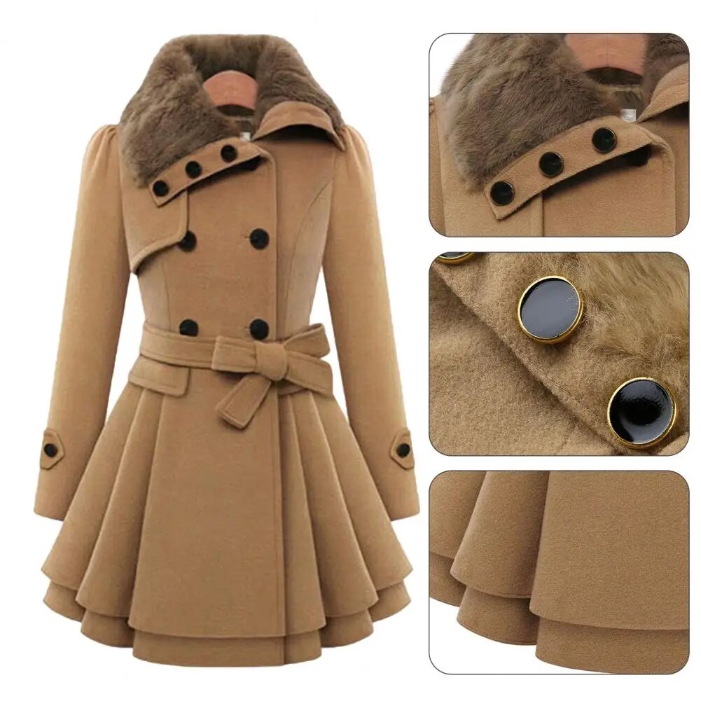 Women Trench Coat Autumn Winter Women Overcoat Streetwear A-line Hem  Stylish Korean Style Slim Lapel Overcoat