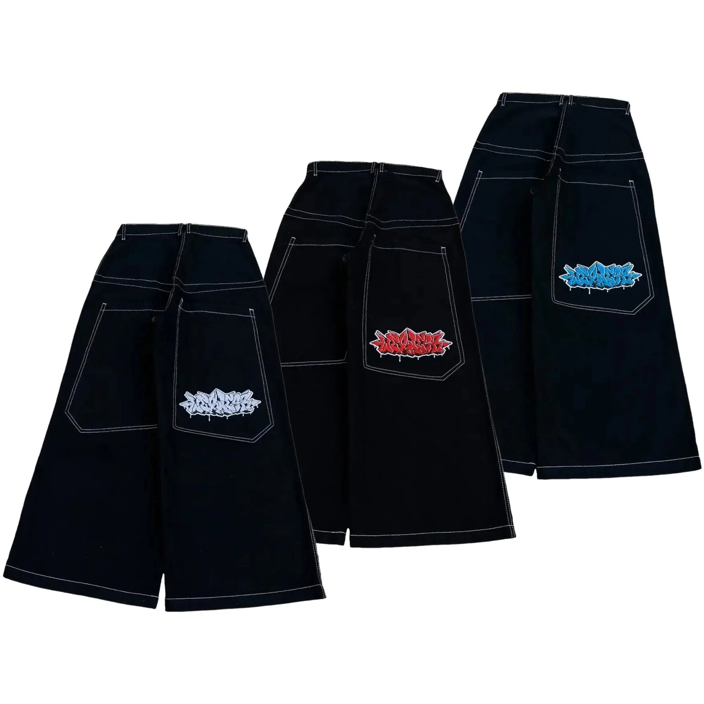 Harajuku Money Print Streetwear Jeans High Waist Wide Trouser Black Pants Streetwear Men Hip Hop Women Embroider Y2k Baggy Jeans