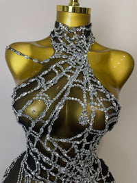 STOCK 2025Women Sparkly Diamond Sexy Mesh Jumpsuit Nightclub Bar Party Show Gogo Dancer Clothing Drag Queen Outfit Stage Costume