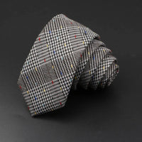 Classic Black Grey Plaid Cotton Necktie 6cm Slim Fashion Skinny Tie Men Tuxedo Suit Party Business Casual Accessory Cravat Gift