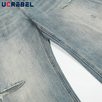 Ripped ARC 3D JEANS Mens Retro High Street Washed Distressed Loose Wide Leg Denim Pants Men