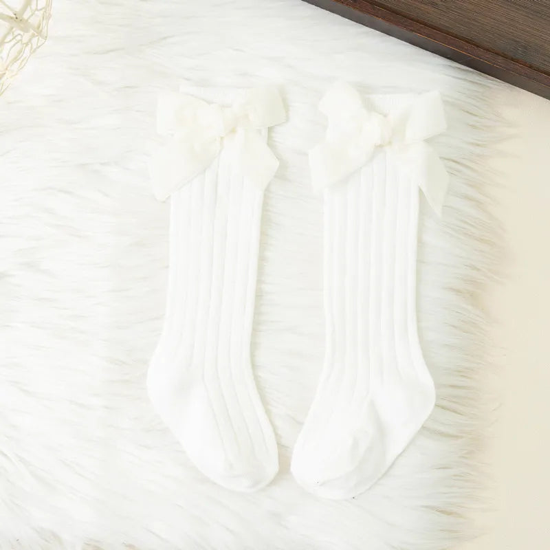 Autumn Winter Baby Girls Bowknot Knee High Socks Toddler Tube Princess Sock For Kids Knitted Socken Cute Leg Warmer 0-8Years