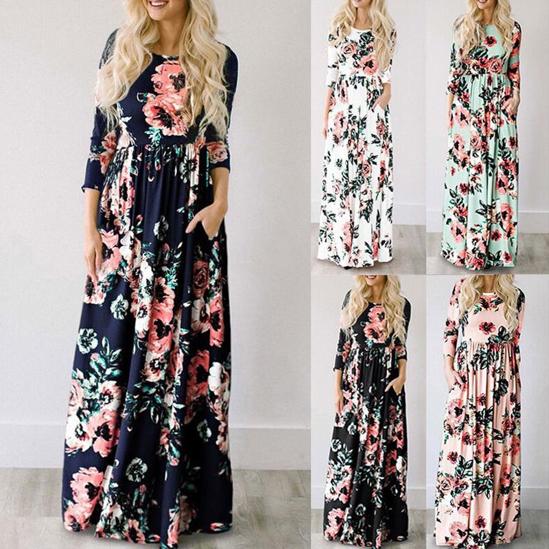 Summer Maxi Dress Women 2022 Pink Floral Print Boho Beach Dress Ladies Evening Party Long Dress Sundress Vestidos de festa 3XL