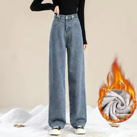 Women Warm Wide Leg Jeans High Waist Velvet Vaqueros Casual Thick Baggy Pantalon Korean Fashion Straight Denim Trousers Winter