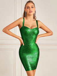 Sweetheart Gold Metallic High Waist Mini Bodycon Bandage Dress For Cocktail Party
