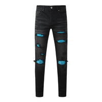 Fashion Top Quality Streetwear Distressed Men's Jeans  Vintage Low Rise Stretch Skinny Button Fly Ripped Hold Pants