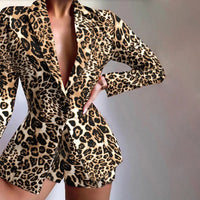 Fashion Long Sleeve Blazers And Sorts Two Piece Sets Women 2023 Autumn Outfits Sexy Elegant Leopard Blazer 2 Peice Set For Women