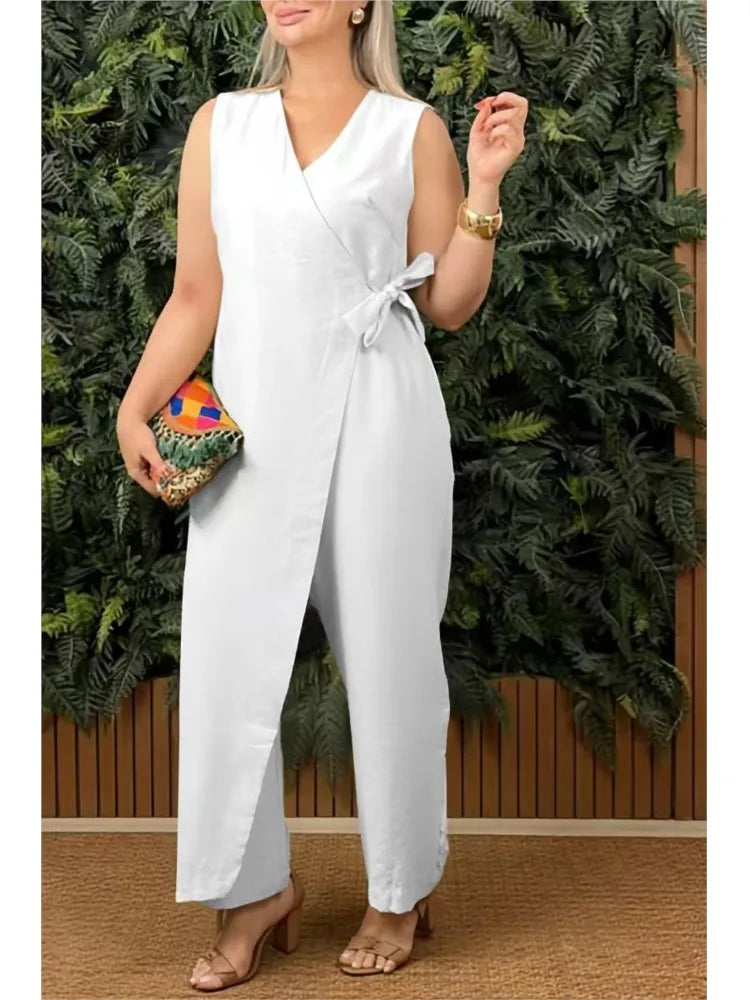 Female Casual Jumpsuit V-Neck Sleeveless Lace-up Jumpsuits For Women Fashion Office Holiday Womens Clothing Jumpsuits Summer New