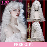 LM Synthetic Black Wig with Long Ponytail Short Straight Wig Lolita Cosplay Party Harajuku Blonde Wig With Bangs for Women
