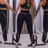 Sports Running Fitness Pants Mesh Breathable Splicing Cropped Pants High Waist Slim Fit Hip Lifting Yoga Pants Women Leggings
