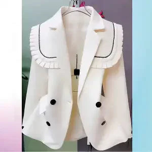 2025 Spring Autumn Suit Jacket Women's Blazer Fashion Mushroom Edge Suit Shawl Detachable Collar Sweet High End Korean Jacket