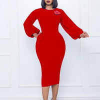 Fall Church Dress for Women 2023 New Arrivals Dresses Elegant Lantern Long Sleeve Ladies Knee Length Formal Festival Midi Dress