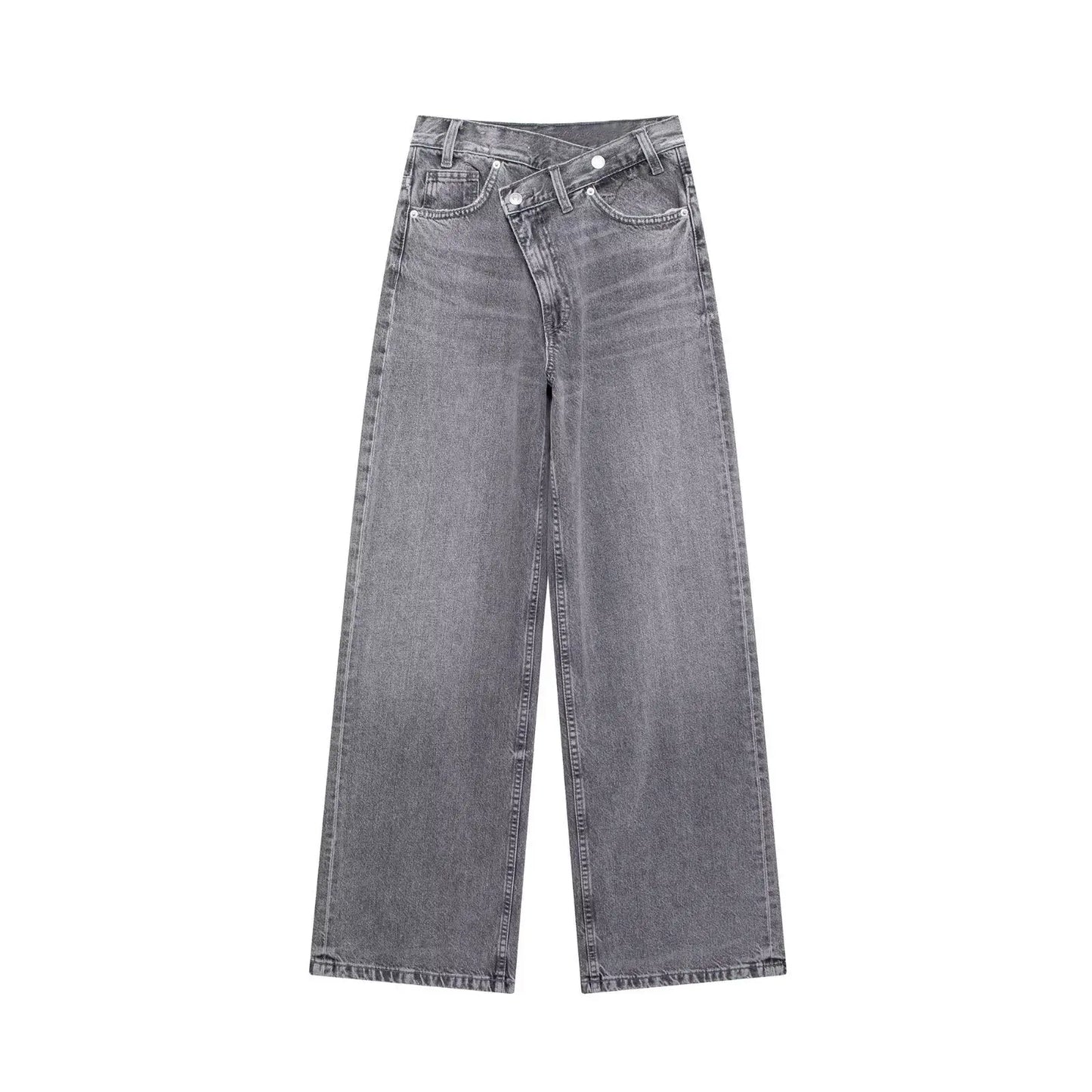 Jeans For Woman New Fashion Asymmetric Design High Waist Wide Leg Trousers Casual Women's Straight Leg Jeans