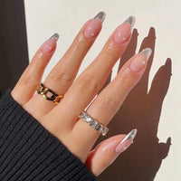 24Pcs Detachable Almond False Nails with Pearl Decoration Elegant Designs French Fake Nails Full Nail Art Tips Press On Nails