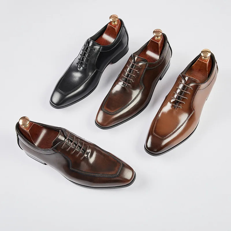 New Man Genuine Leather Dress Shoes Formal Shoes Rubber Sole Business Office Male Wedding Party Shoes Oxford Men Italian Shoe