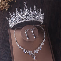 Gorgeous Silver Color Crystal Bridal Jewelry Sets Fashion Tiaras Crown Earrings Choker Necklace Women Wedding Dress Jewelry Set