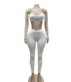 STYLISH LADY Letter Printed Workout 2 Piece Set Women Spaghetti Strap Crop Top and Skinny Pant Suits 2025 Summer Sports Outfits