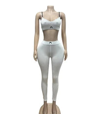 STYLISH LADY Letter Printed Workout 2 Piece Set Women Spaghetti Strap Crop Top and Skinny Pant Suits 2025 Summer Sports Outfits