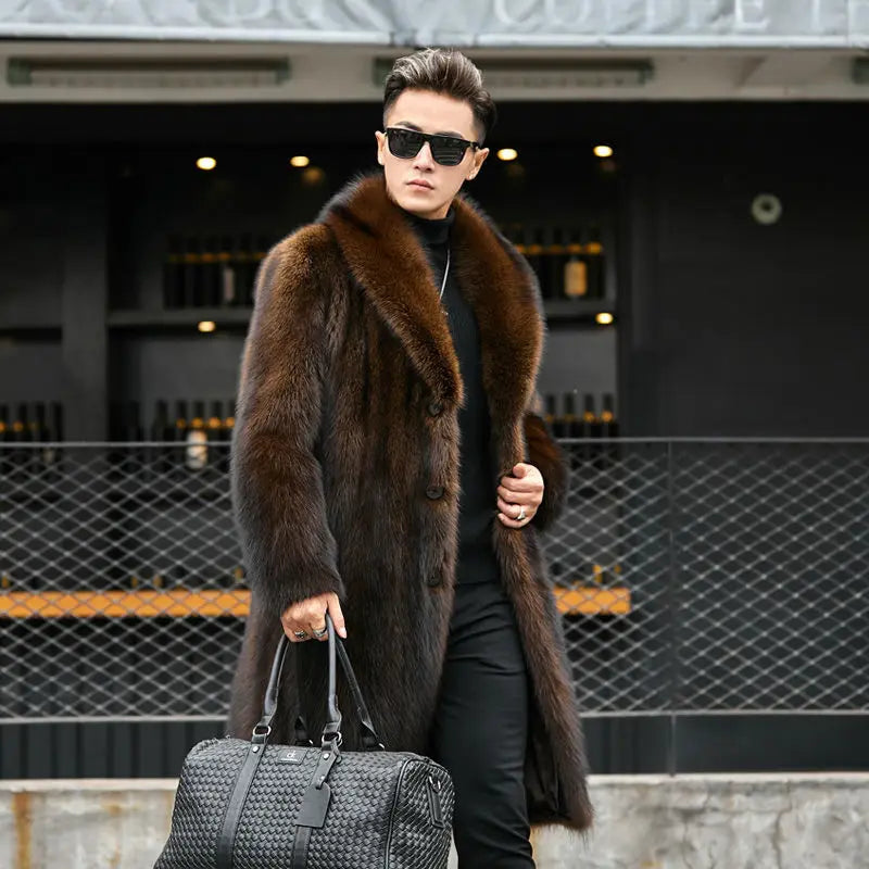 Mink Coat Men's Mid-length Whole Mink Autumn and Winter New Large Size Plus Velvet Thickening Imitation Raccoon Fur Men Clothing