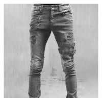 Men Holes Distressed Jeans Pencil Pants Mid Waist Slim Fit Zippers Denim Ankle Length Trousers 2025 Casual Streetwear Denims