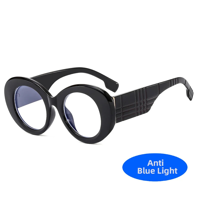 Retro Stripe Yellow Anti Blue Light Glasses For Women 2025 Luxury Brand Large Round Eyeglasses Frame Retro Transparent Glasses