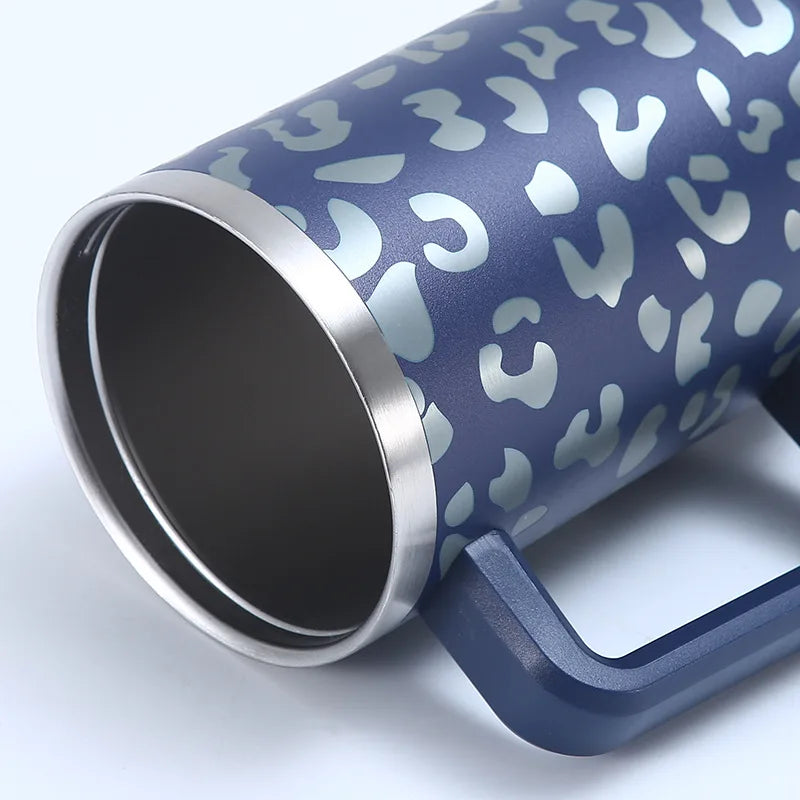 Stainless Steel Vacuum Insulated Car Mug, High Capacity Thermos Cup, Handle Straw Lid, Double Wall Thermal Iced Travel Cup, 40oz