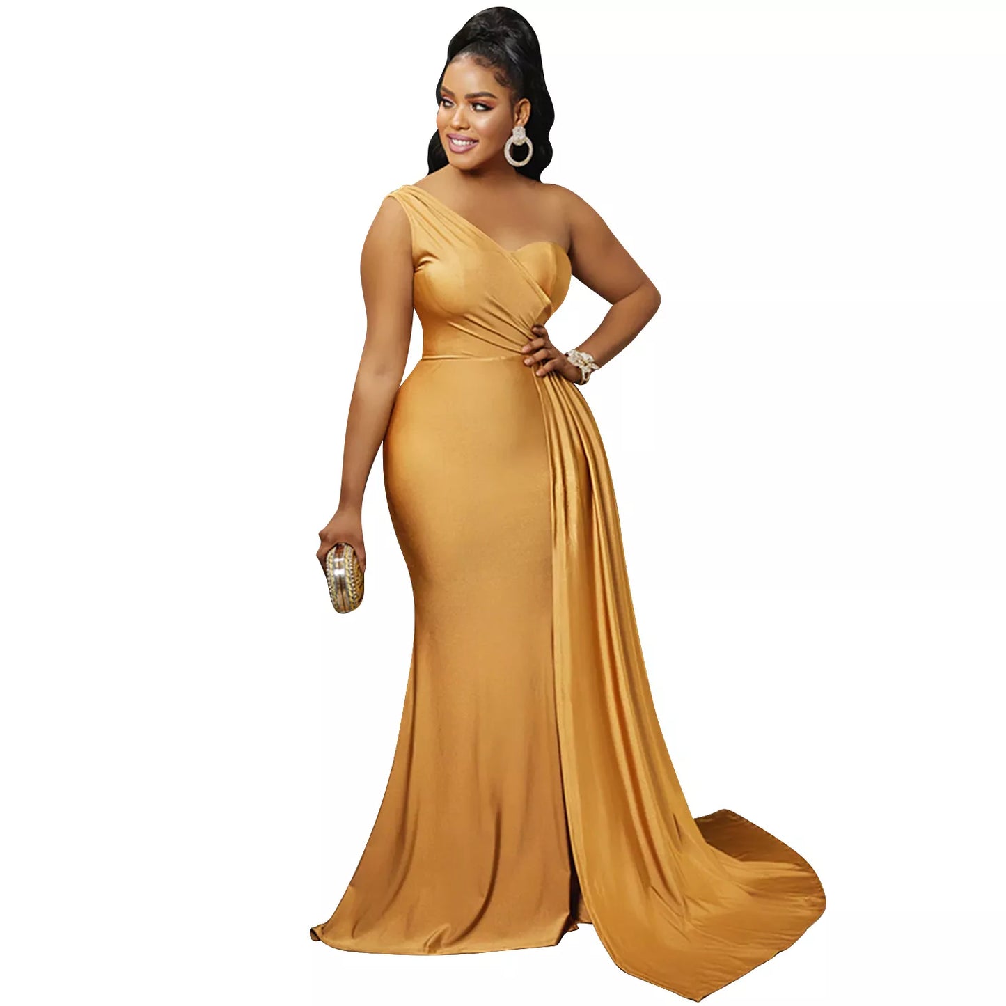 Sexy Elegant Women Evening Dress Sleeveless One Shoulder Robe Female Party Vestidos Women Long Maxi Formal Dresses