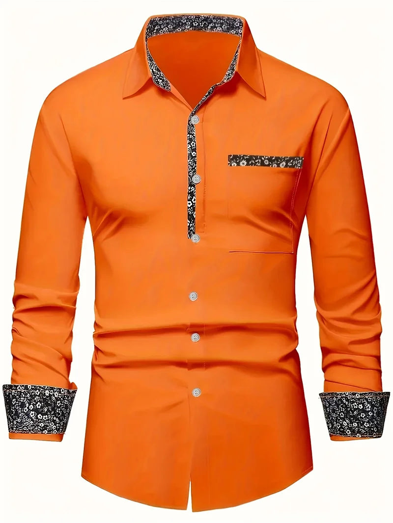 2025 Men's Button Casual Shirt Spring/Summer Printed Long Sleeve Daily Fashionable and Comfortable Top